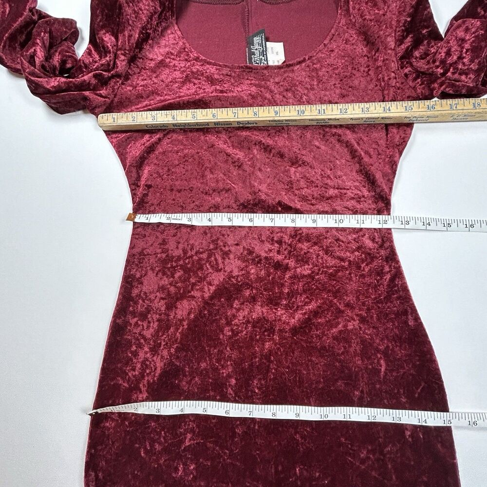 Vintage All That Jazz Crushed Velvet Bodycon Mini Dress 80s 90s Size S Burgundy - Picture 6 of 12